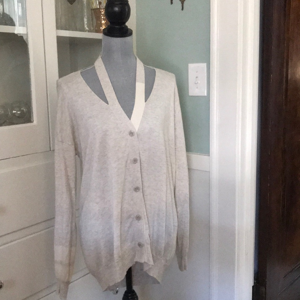 B Chyll Cotton Cashmere Open Neck Sweater S Grey